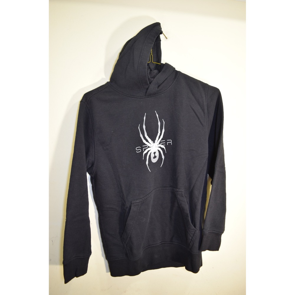 Spyder Black Fleece Lined Hoodie Pullover Sweatshirt Spider Logo‎ BOYS M 10 12